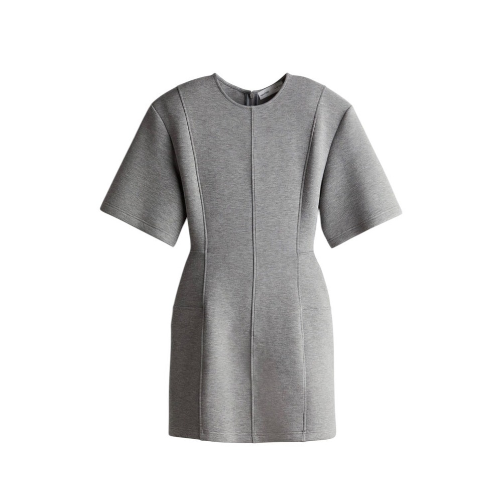 H&M Dress Women Medium Grey Studio Scuba Mini Sculptural Seamed Short Slv